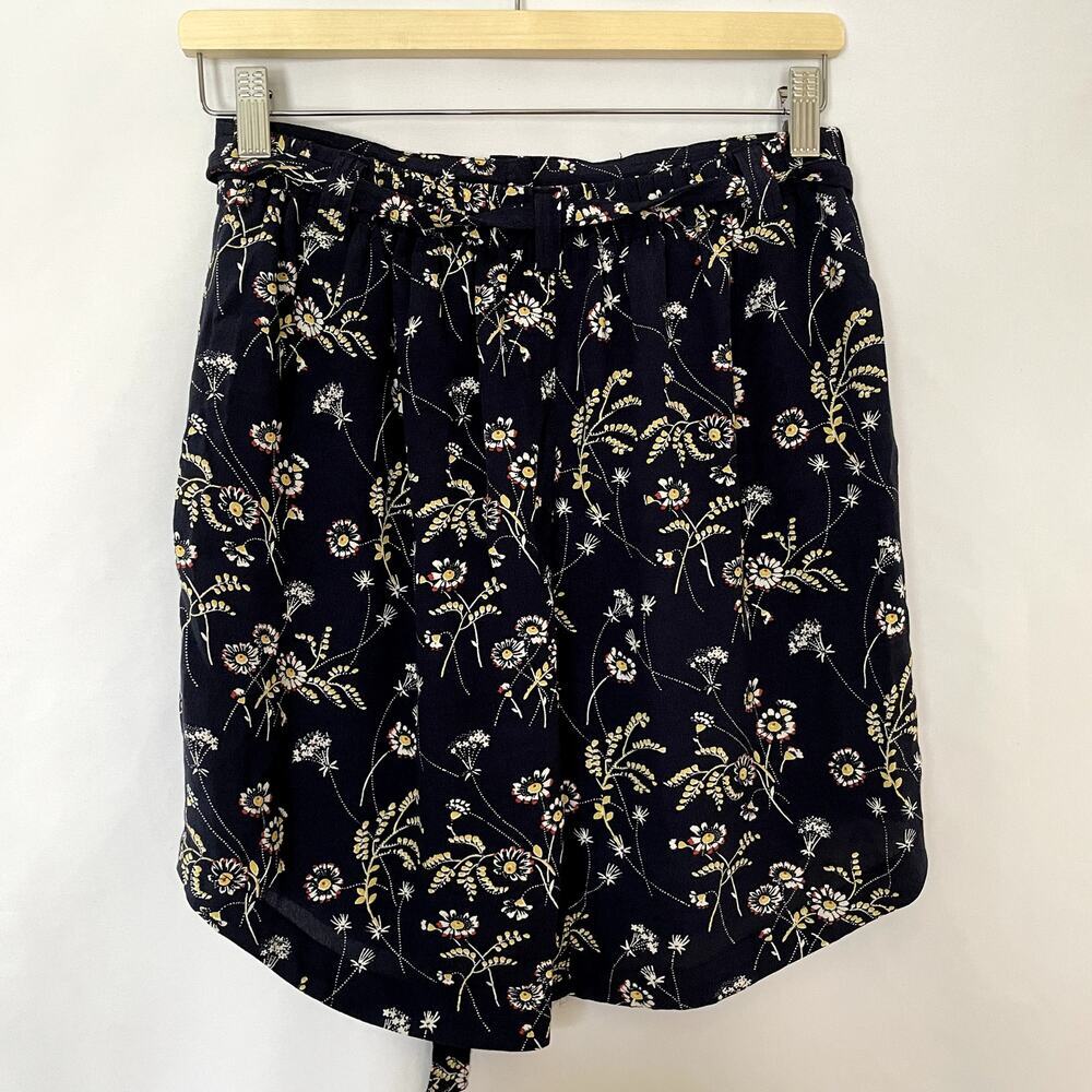 Ann Taylor LOFT navy floral miniskirt belt elastic waist women's size XS pockets - Picture 7 of 9